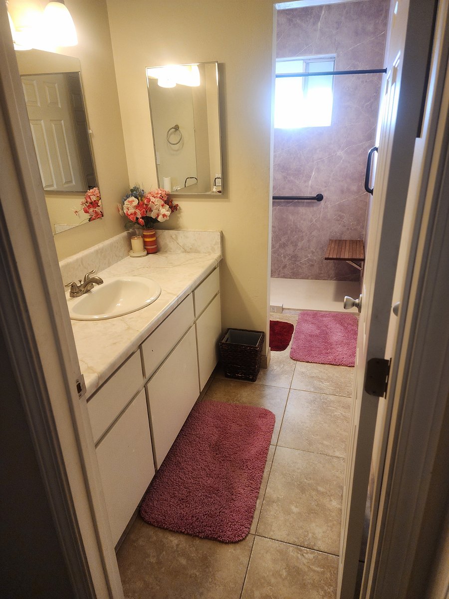 From the door looking into your semi-private bathroom.