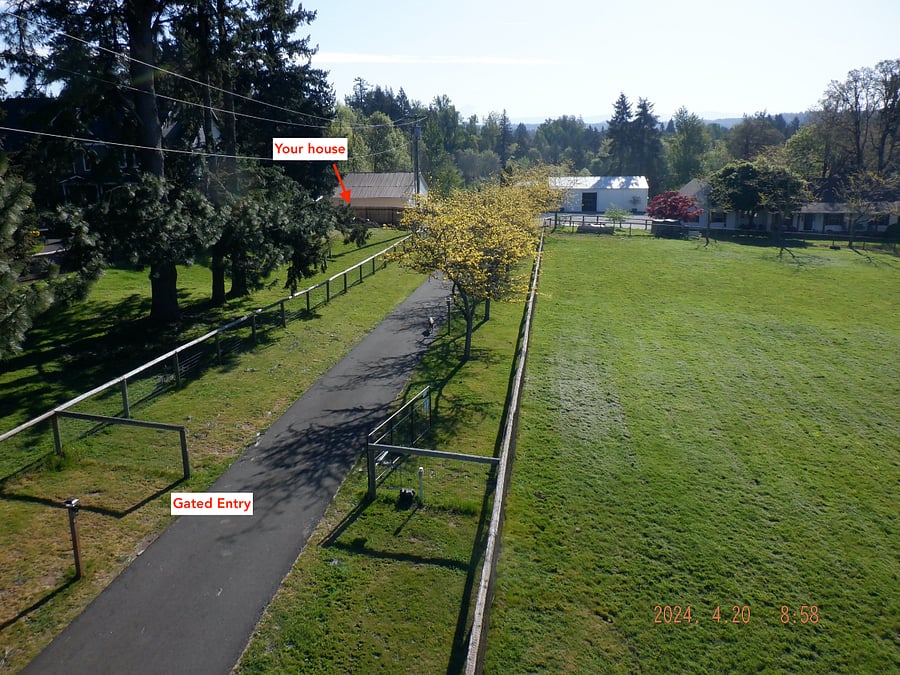 Aerial view of gated entry