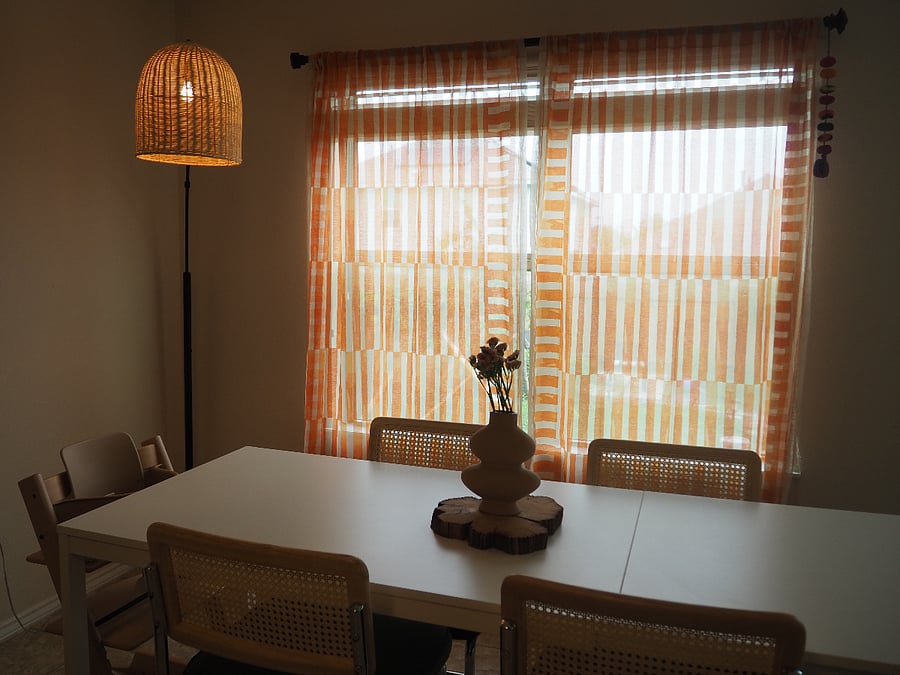 Large kitchen table with a high chair available, if needed.