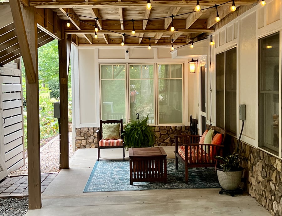 Private patio at entrance. The hot tub deck is on the left.