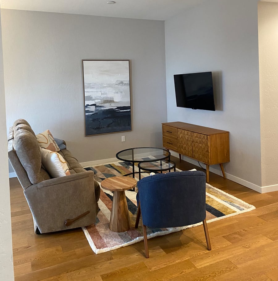 Roku smart tv and La-Z-Boy double reclining sofa