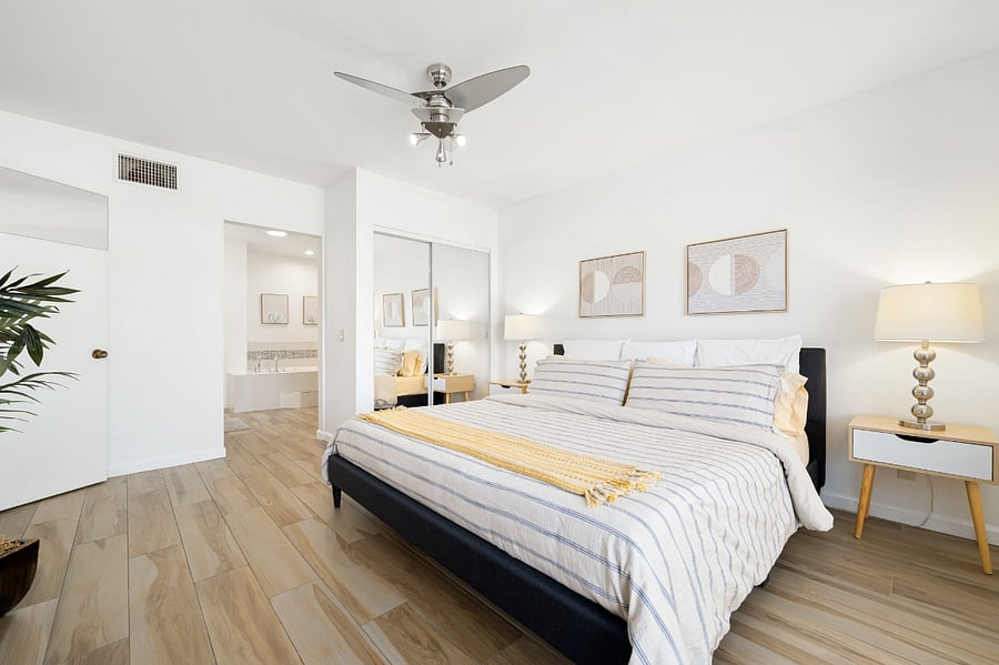 Master bedroom with new linens