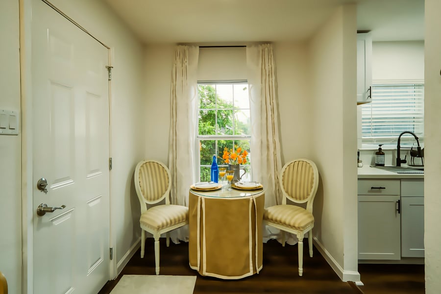 Located convenient to kitchen and living room.