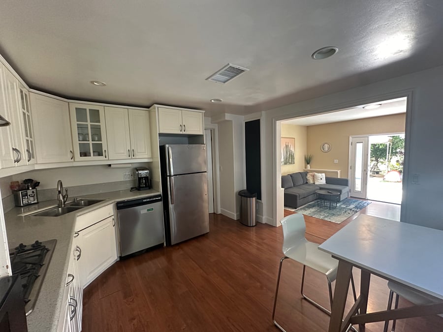 Kitchen and dining area is open to living room