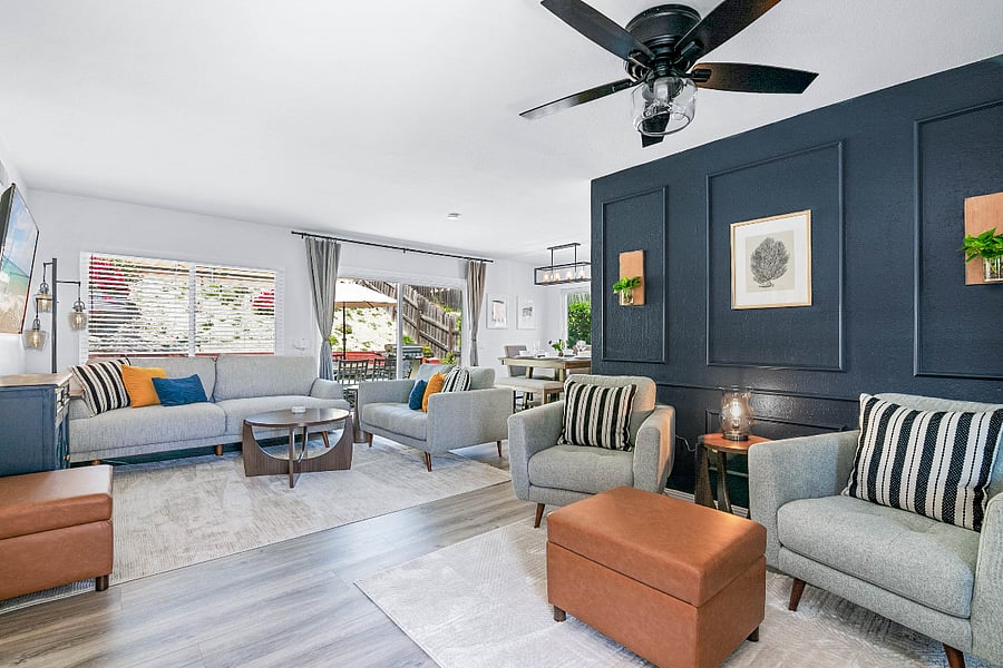 Comfortable reading area and living room. Ottomans with extra storage.