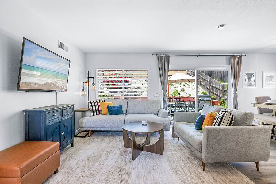 Living area accommodates seating for 5. Smart TV with access to all your favorite streaming apps. Blackout curtains.