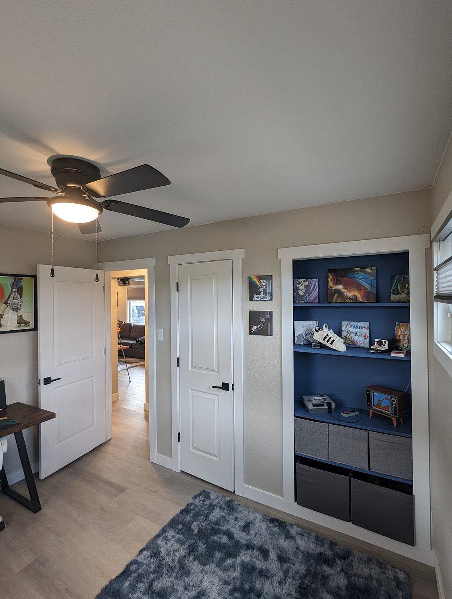 Closet + shelving + decor