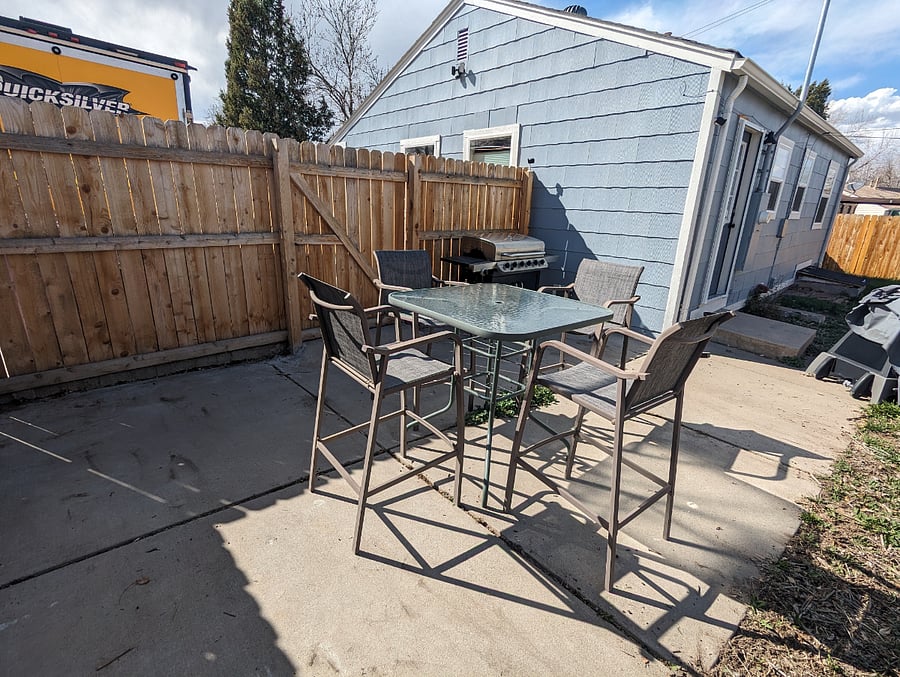 Outdoor patio with seating.