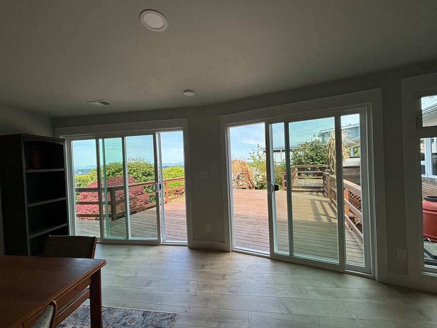 Two sliding class doors from the open concept living space leads onto the deck.