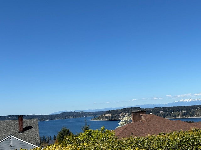 On a sunny day, you can see the Olympic Mountains
