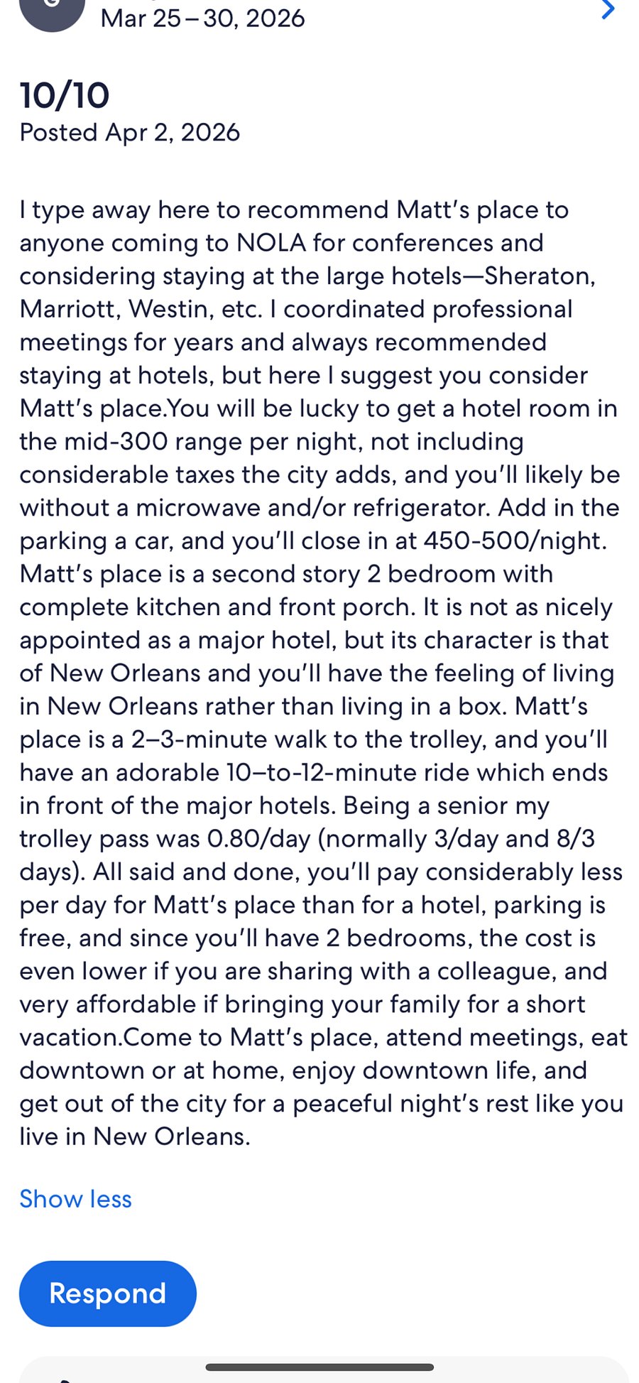My last review on VRBO.