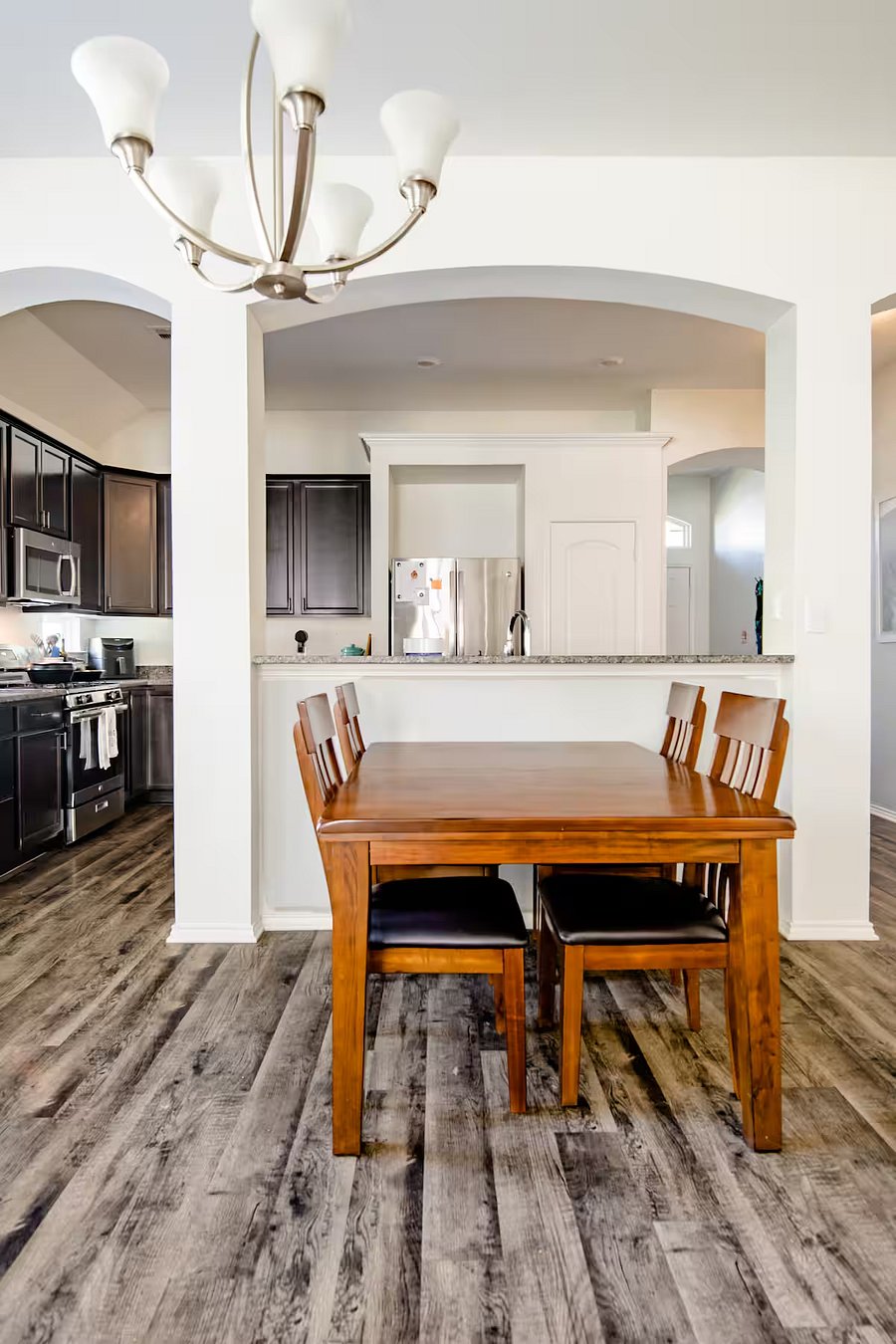 Shared dining area with plenty of room to sit down, eat, and slow the pace for a minute.