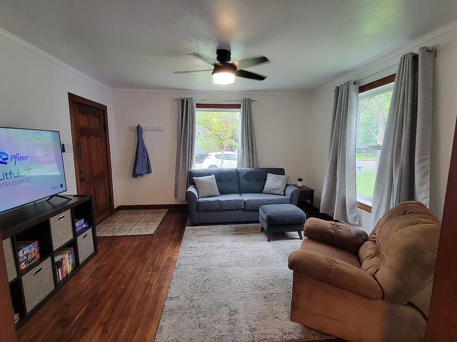 Cozy living room with ample natural light