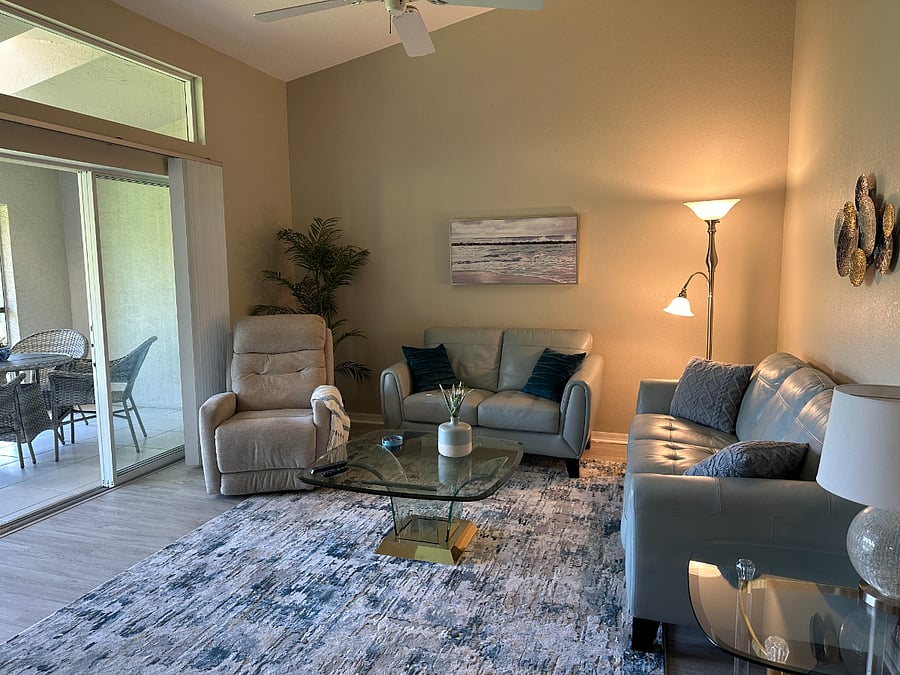 The Living Room is very comfortable with a 55 inch Smart TV and Cable.