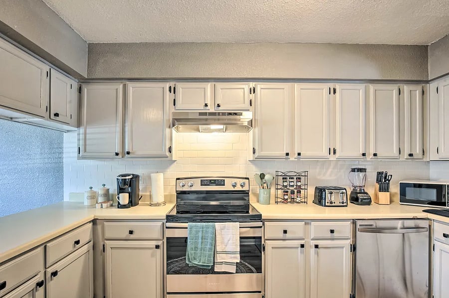 The kitchen provides all the essentials you need to cook, bake, or store just about anything during your stay. There is also a Walmart just 2 minutes away if you need to do a quick shop.