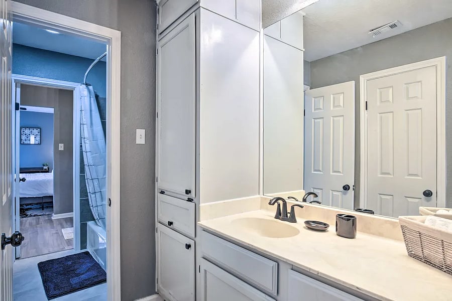 Each bedroom has a private sink, large mirror, hair dryer, towels, plenty of storage and a spacious walk-in closet, just for you! There is a jack and jill bathroom with a shower/tub and toilet.