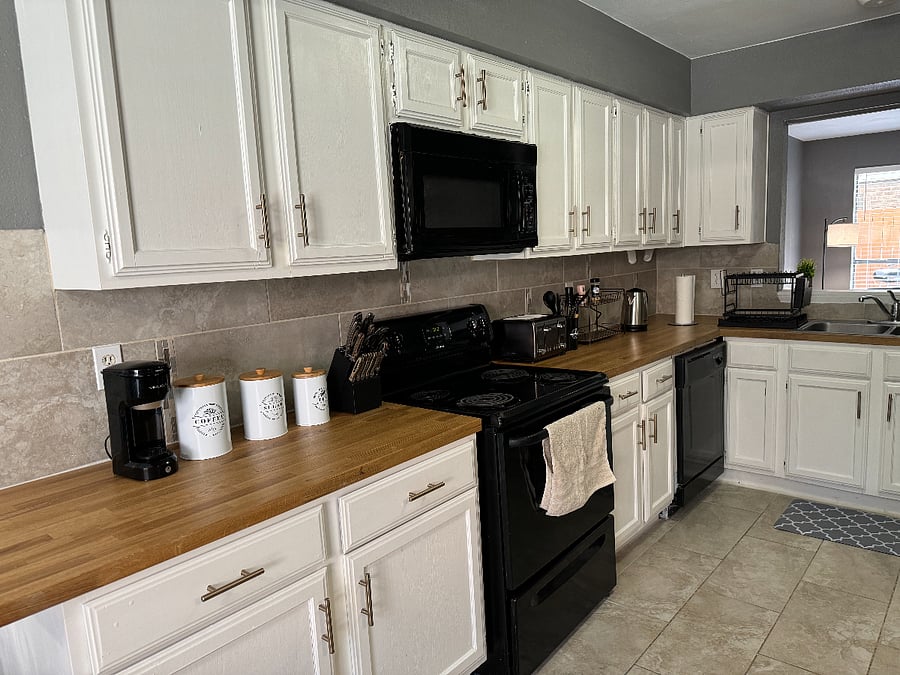 The kitchen provides all the essentials you need to cook, bake, or store just about anything during your stay. There is also a Walmart just 2 minutes away if you need to do a quick shop.