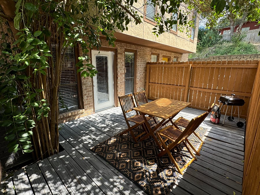Kick back with a drink on your private patio. Our solar powered fairy lights will set the ambiance as you cook on the easy to use charcoal grill.