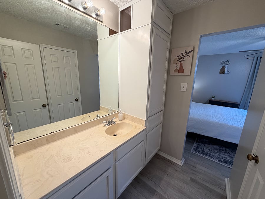 Each bedroom has a private sink, large mirror, towels, plenty of storage and a spacious walk-in closet, just for you! There is a jack and jill bathroom with a shower/tub and toilet.