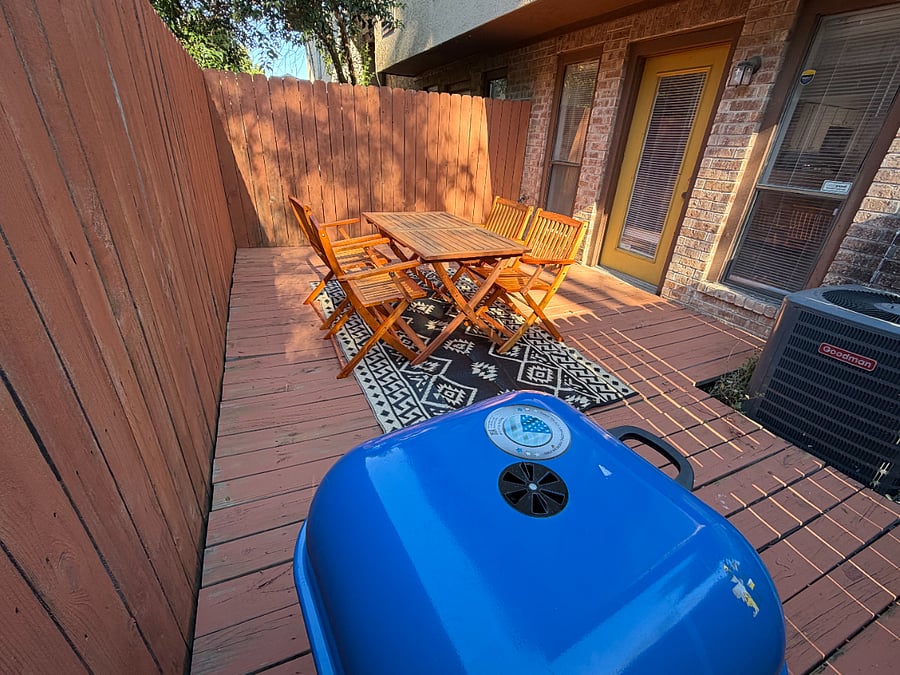 Kick back with a drink on your private patio. Our solar powered fairy lights will set the ambiance as you cook on the easy to use charcoal grill.