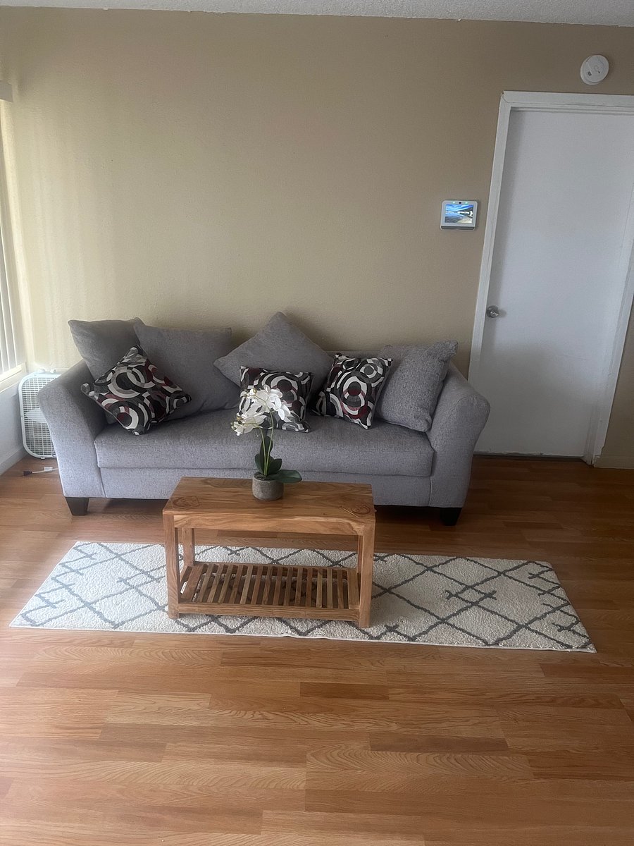 A cute living room with cozy and  comfortable  sofa.