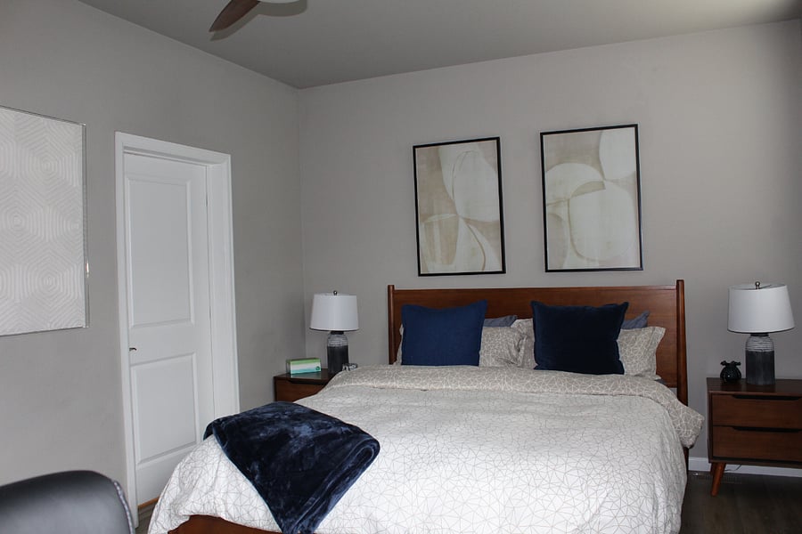 Master Bedroom with California King Bed, Master Bathroom & Double Closet
