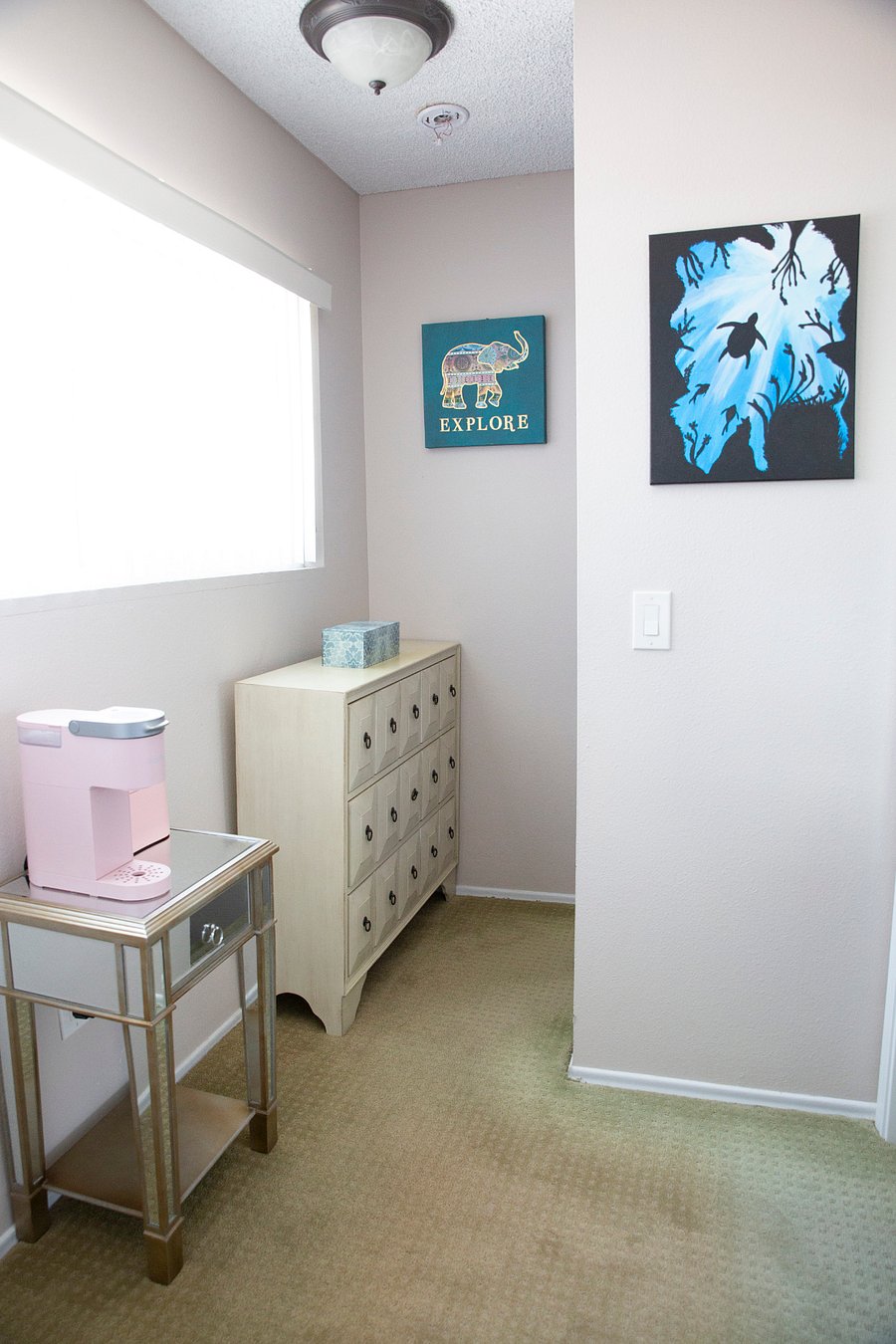 Private Coffee Area and Dresser in Upstairs Landing Space
