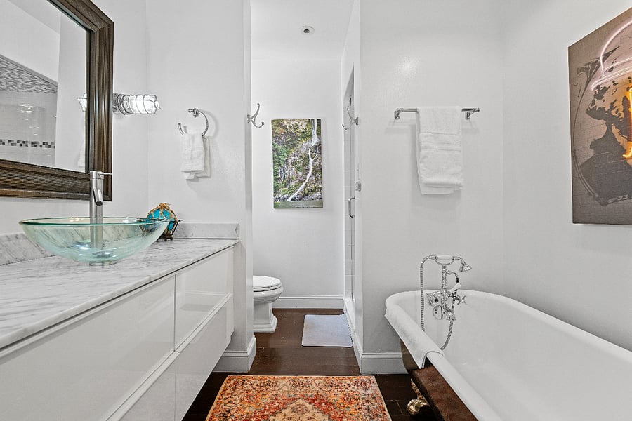 Upstairs bathroom with walk-in shower and soaking tub