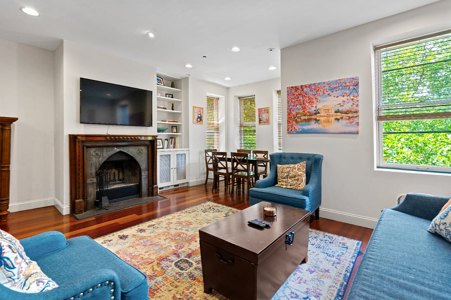 Dining area with working fireplace