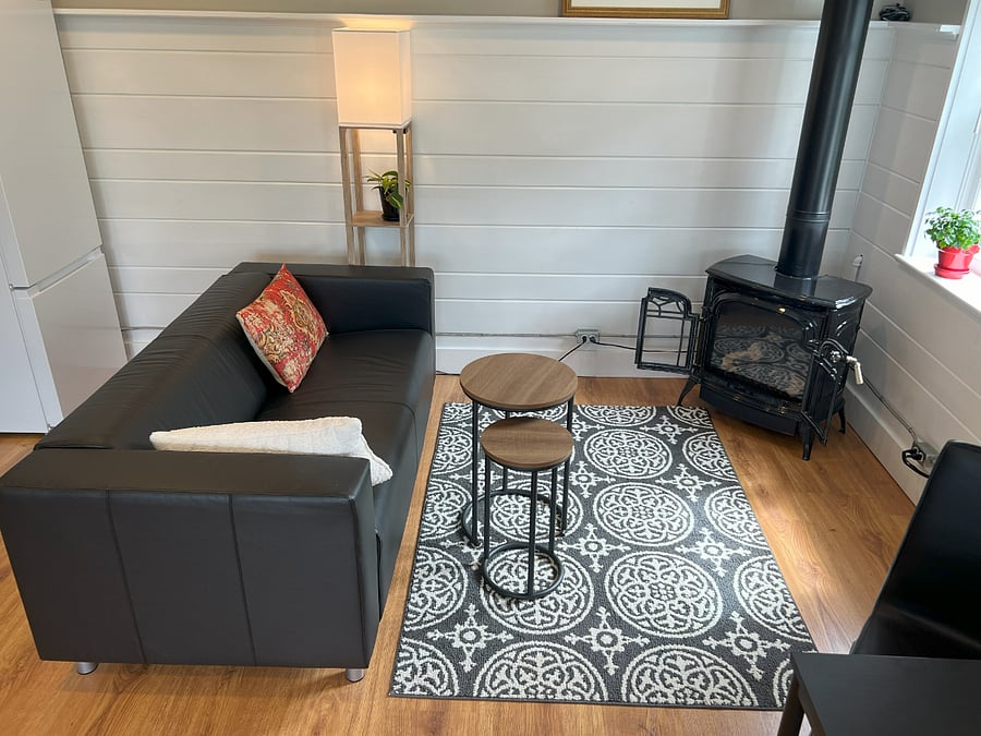 Cozy living space, gas fireplace for heat and ambiance
