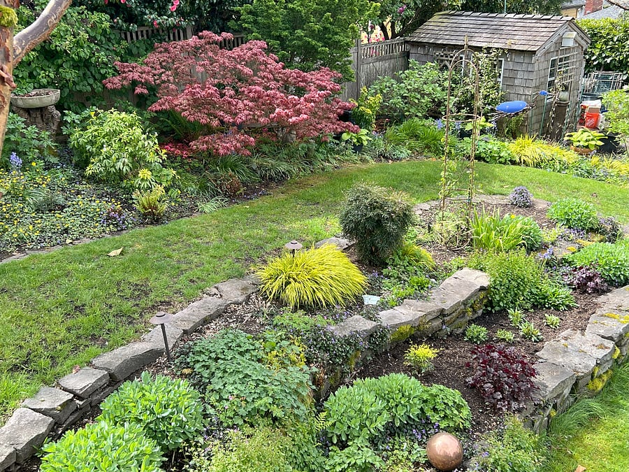 A view from the deck space out over some of the gardens