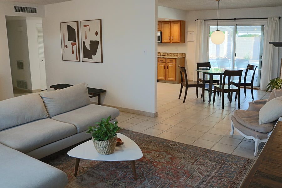 living room and dining area