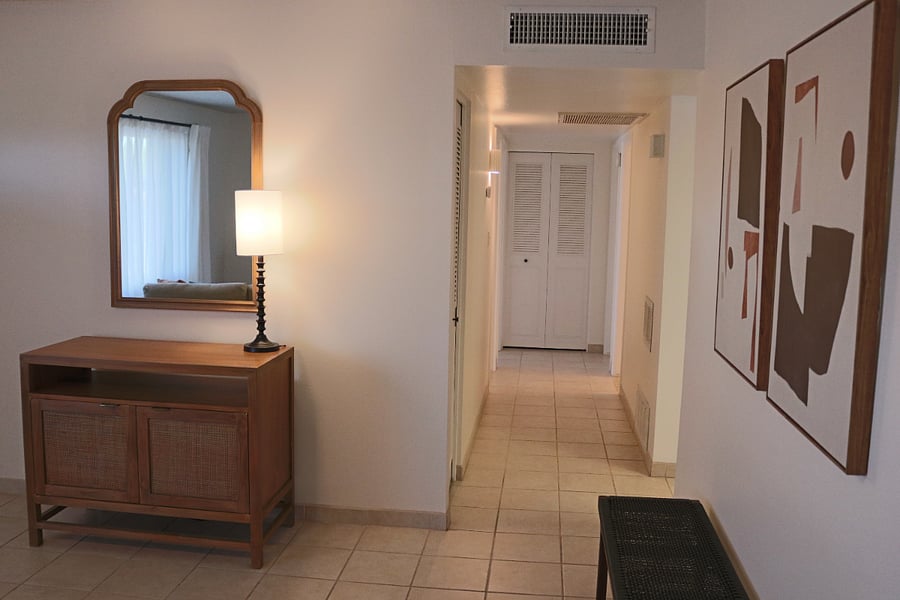 living room view down hallway
