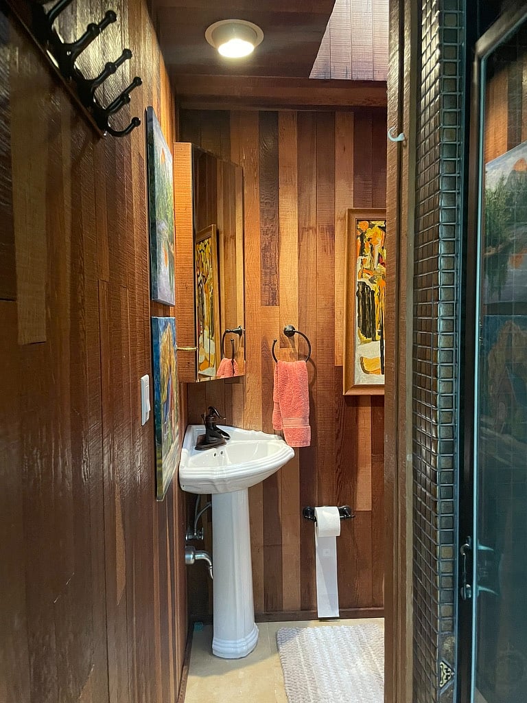 shower to the right with sauna