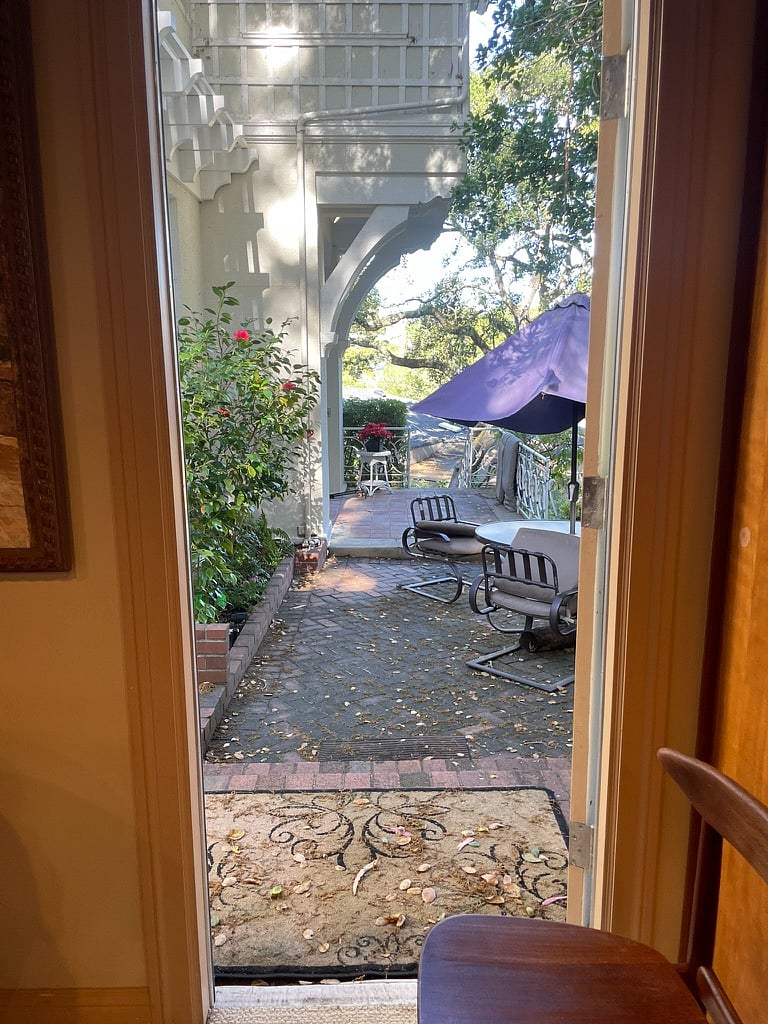The garden unit's private patio
door open