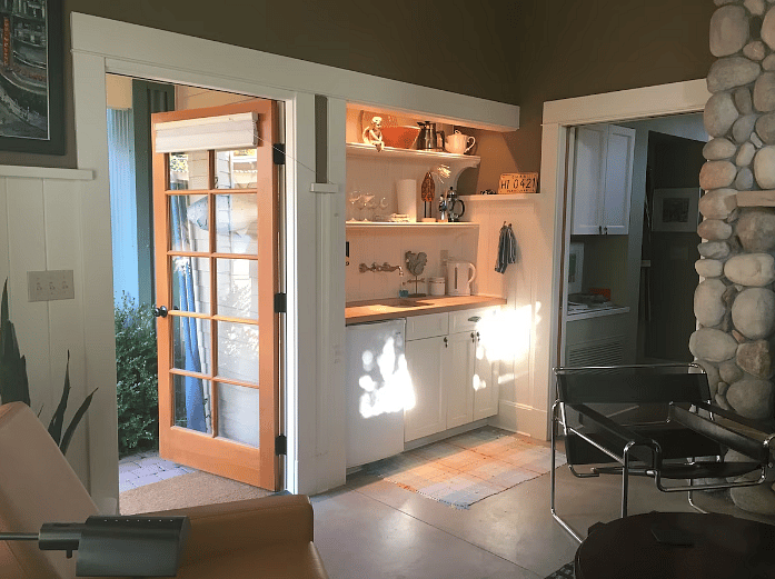 Under counter refrigerator and microwave.
