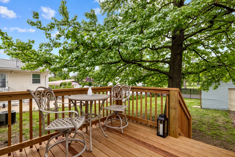 Relax on the new deck with a view of the golf course.   Perfect setting for reading a book drinking a cup of coffee or glass of lemonade.