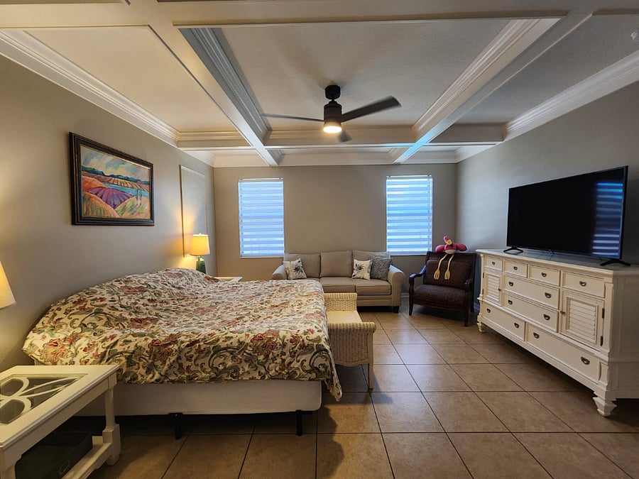 Primary bdrm with king bed and pull-out sofa
