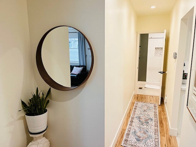 Hallway from Living Room to Kitchen and Bathroom