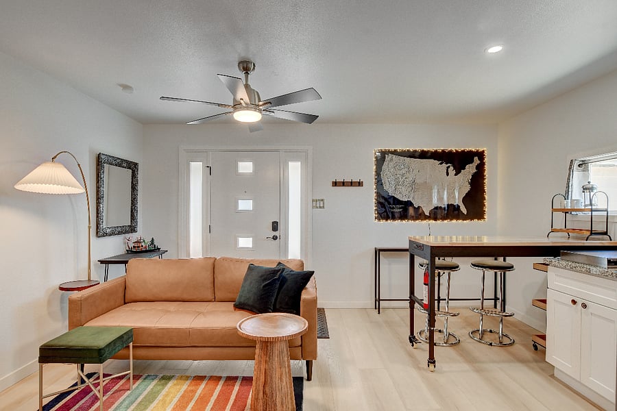 Casita is a cozy but functional open living/kitchen/dining setup