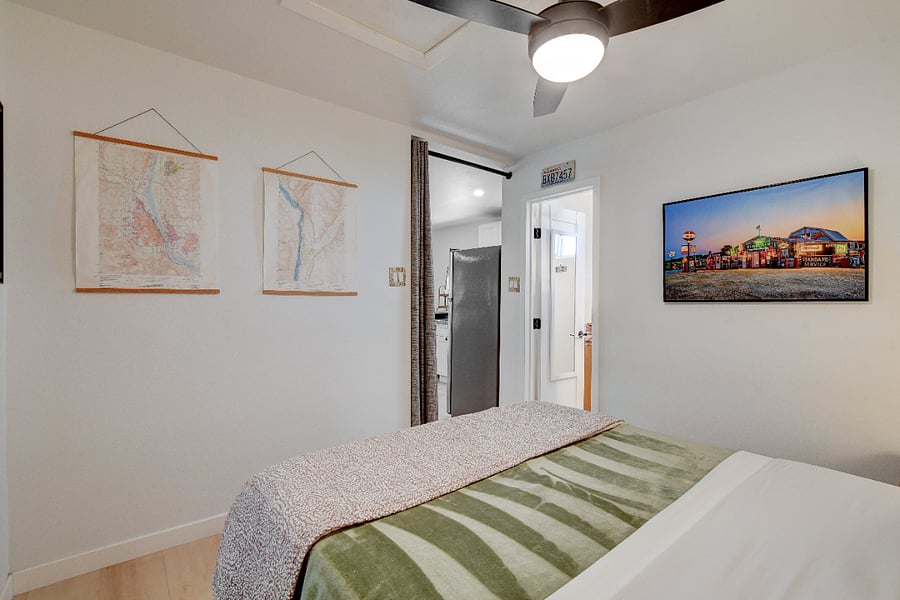 Casita's bedroom separate from Living by wide doorway.