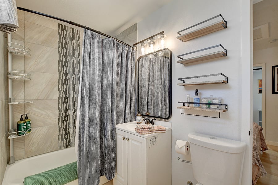 Casita's bathroom has tub/shower combo