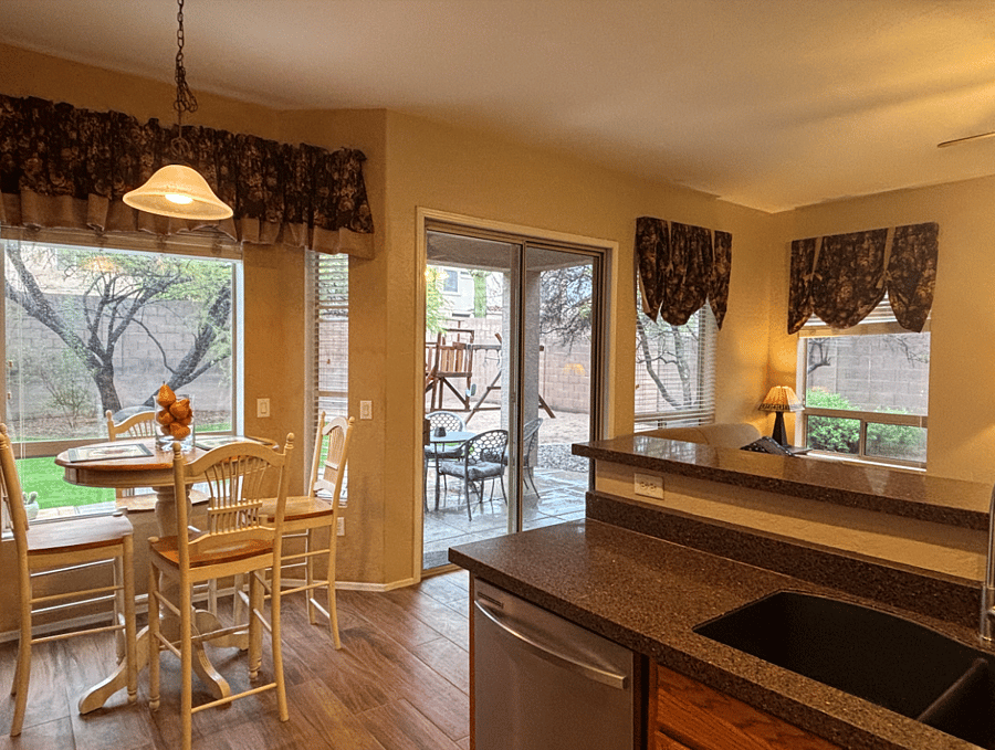 View from kitchen to backyard