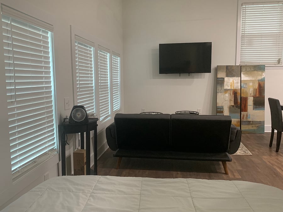 View from bed to living area.