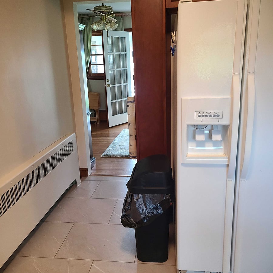 Refrigerator and passage to living room