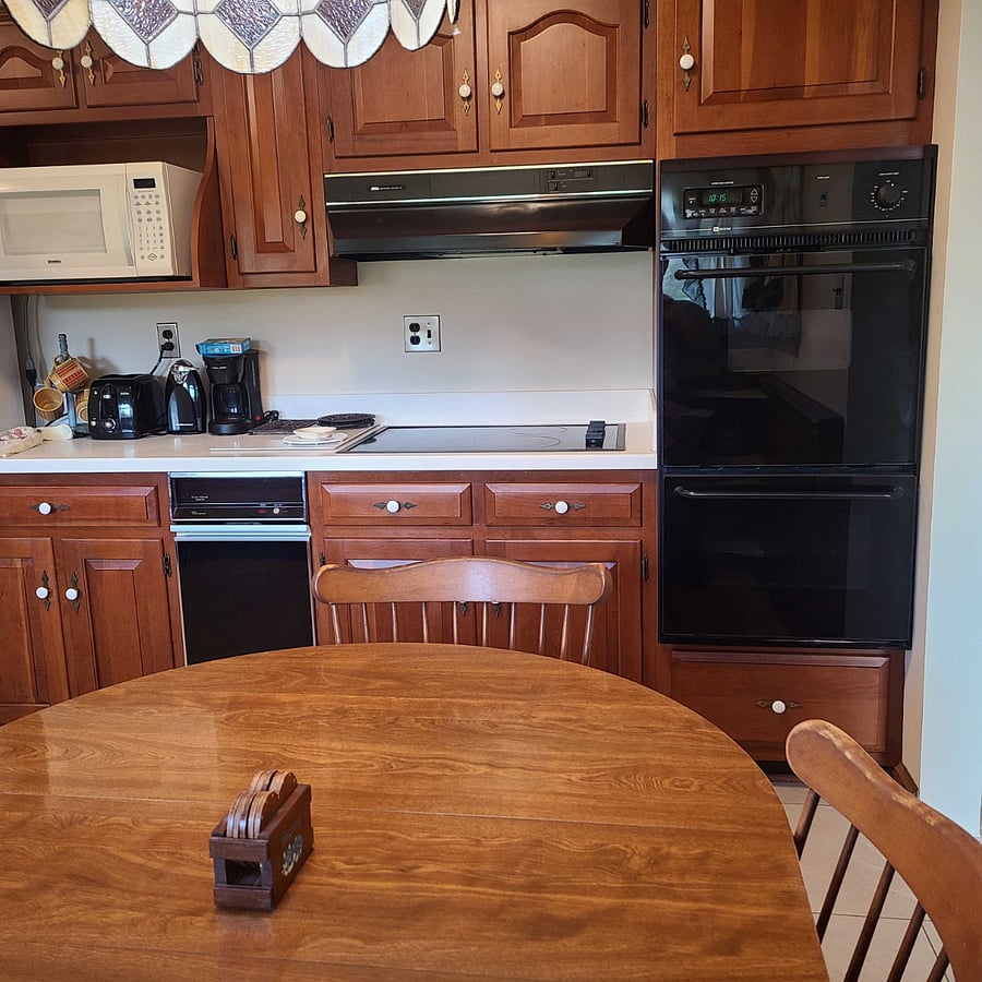 Kitchen table, oven and stovetop