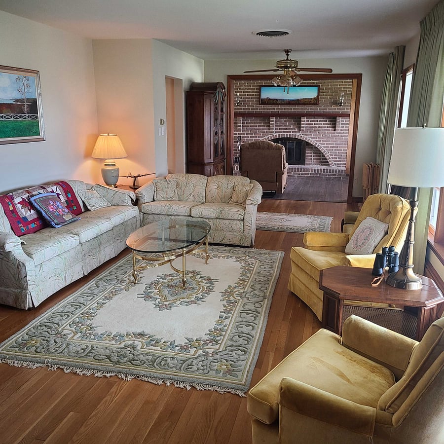 View of living room to family room