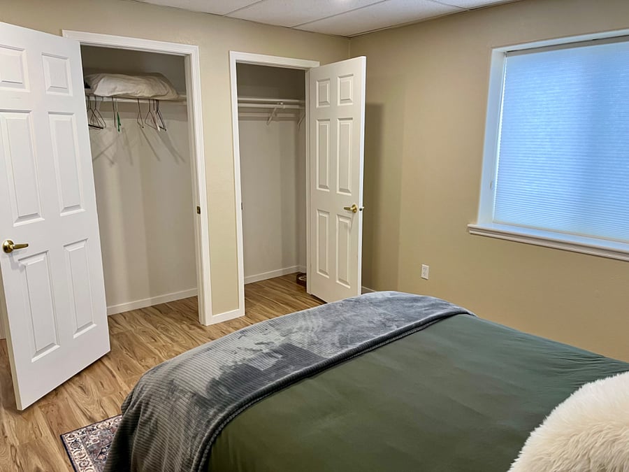 double closet with hangers.