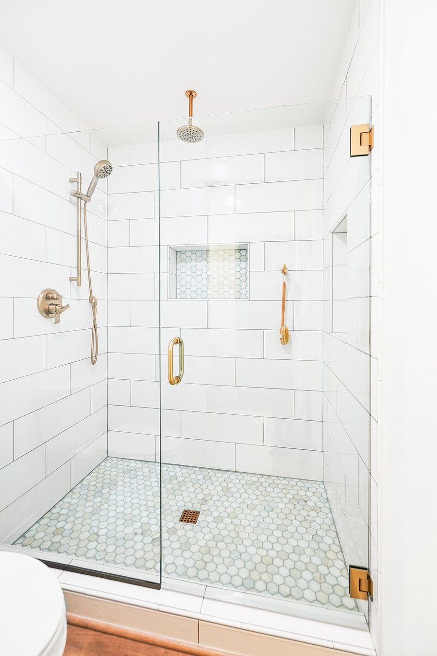 Tiled in Shower w/Rain Head and Hand-held Shower Head