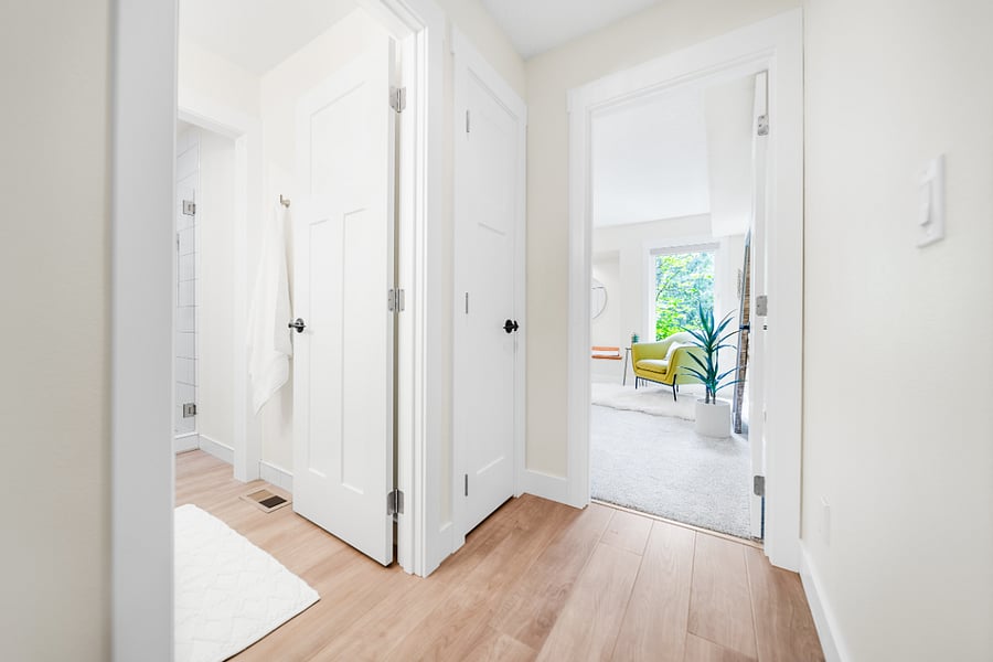 Entry Hall to Bed and Bath with Linen Closet
